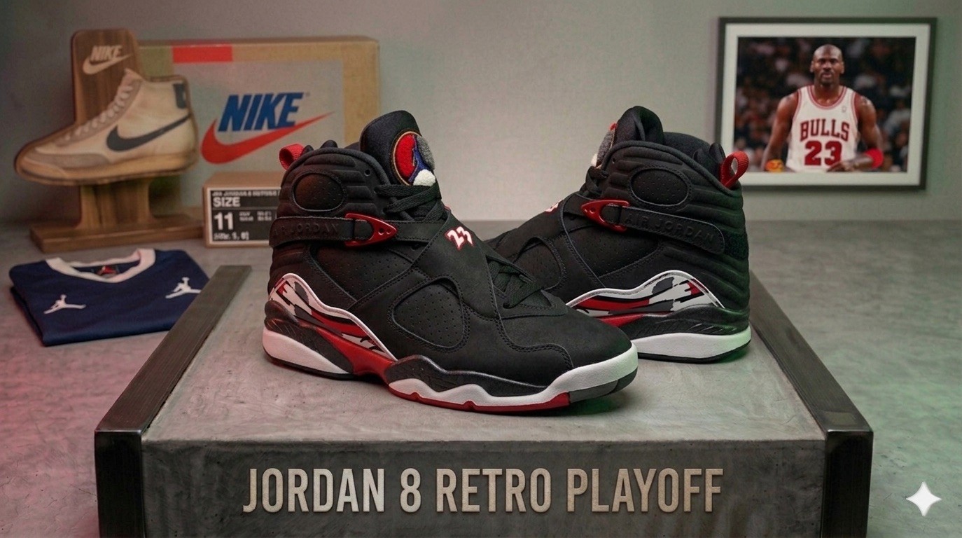 Air Jordan 8 Retro Playoff 305381-061 Black Red Mid 2013 Size 11 Preowned No Box