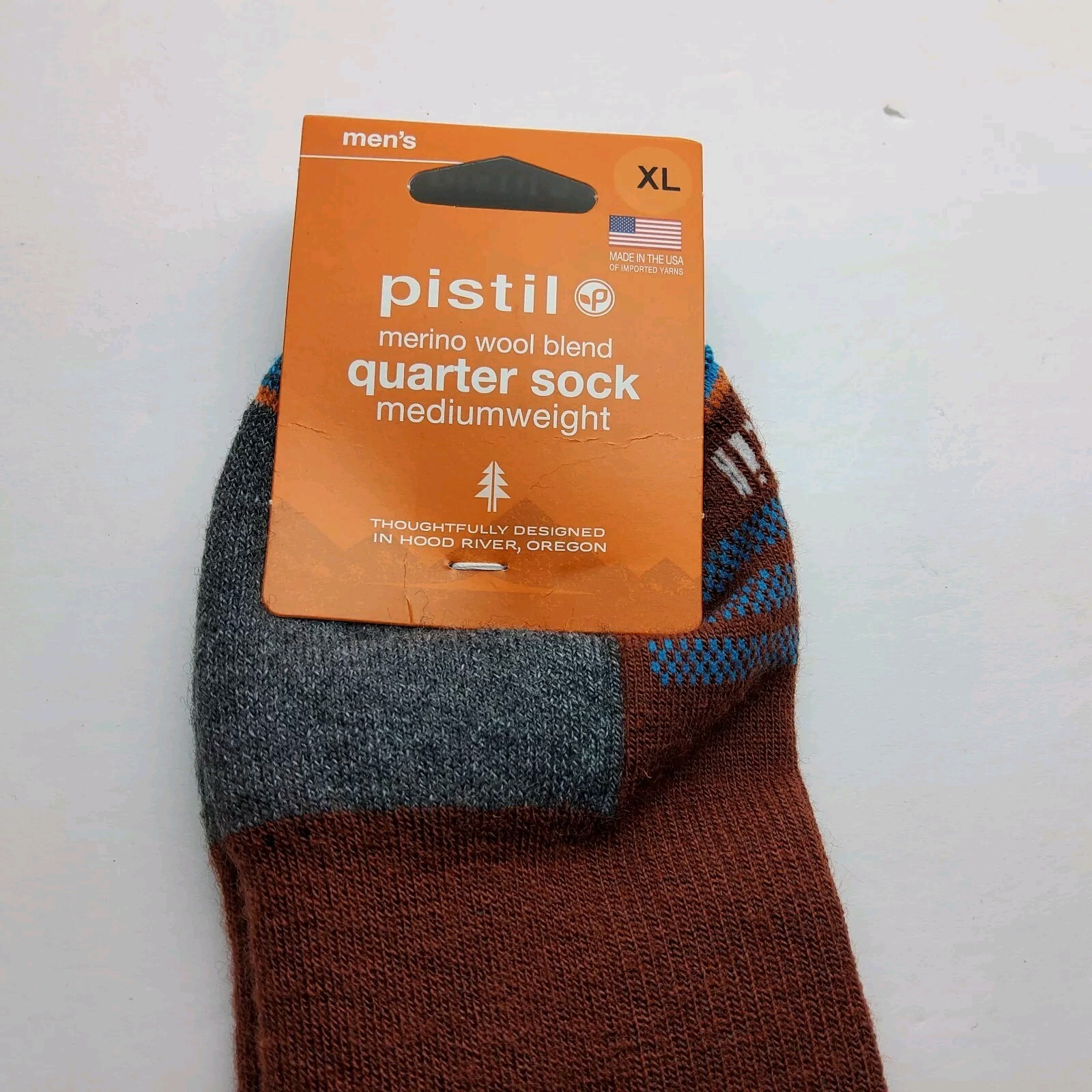 Pistil Men’s Wool Blend Ryder Quarter Socks Made In USA Size XL (12-14.5)