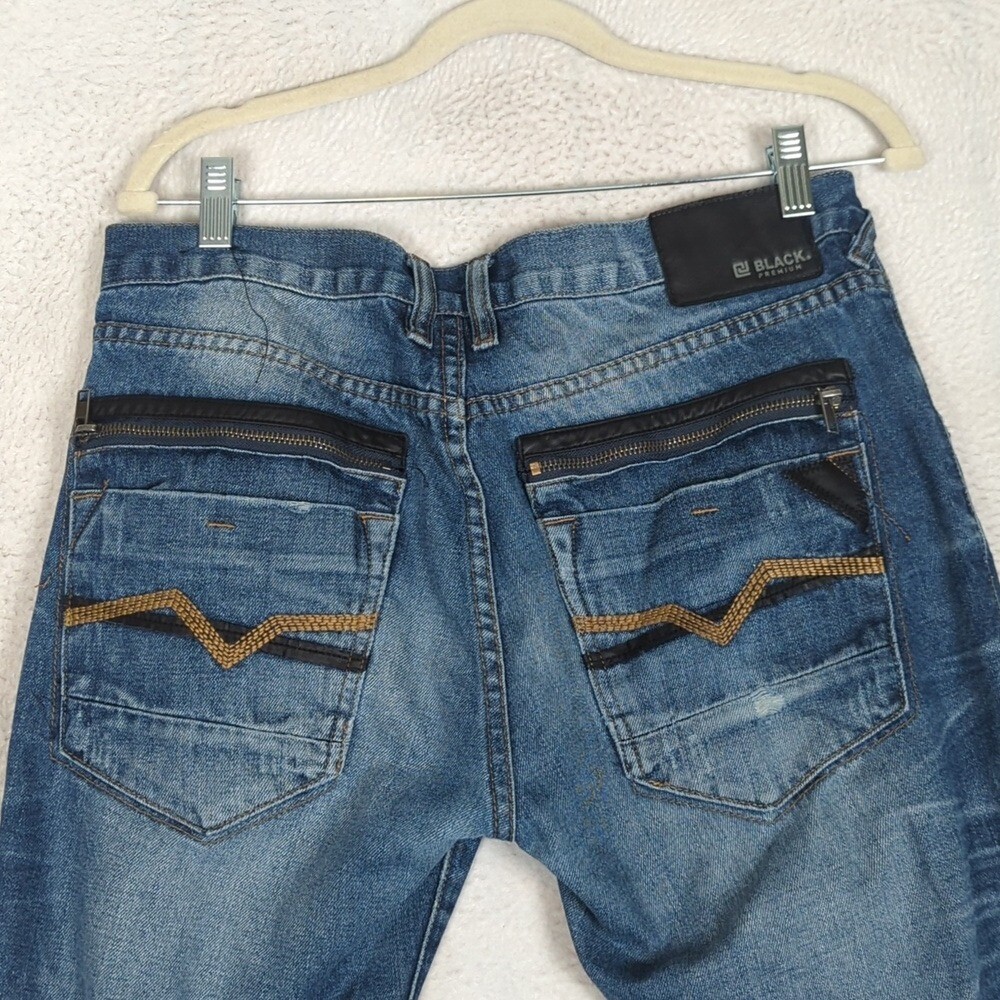 Black Premium Men’s Low Rise Slim Straight Fit Denim Jeans 32×32