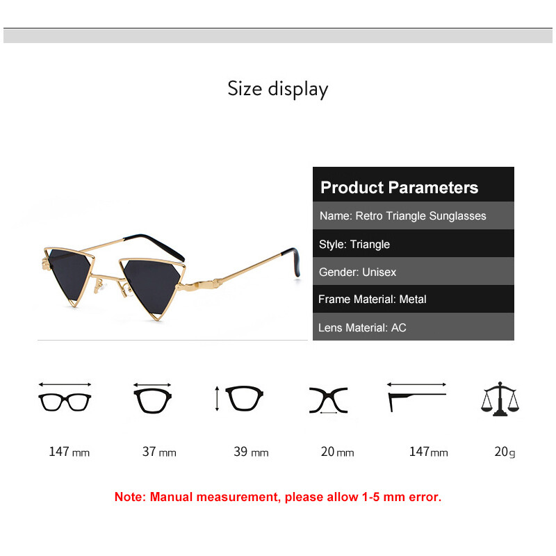 Retro Triangle Sunglasses Trendy Hippie Metal Glasses Party Street Shot Shades