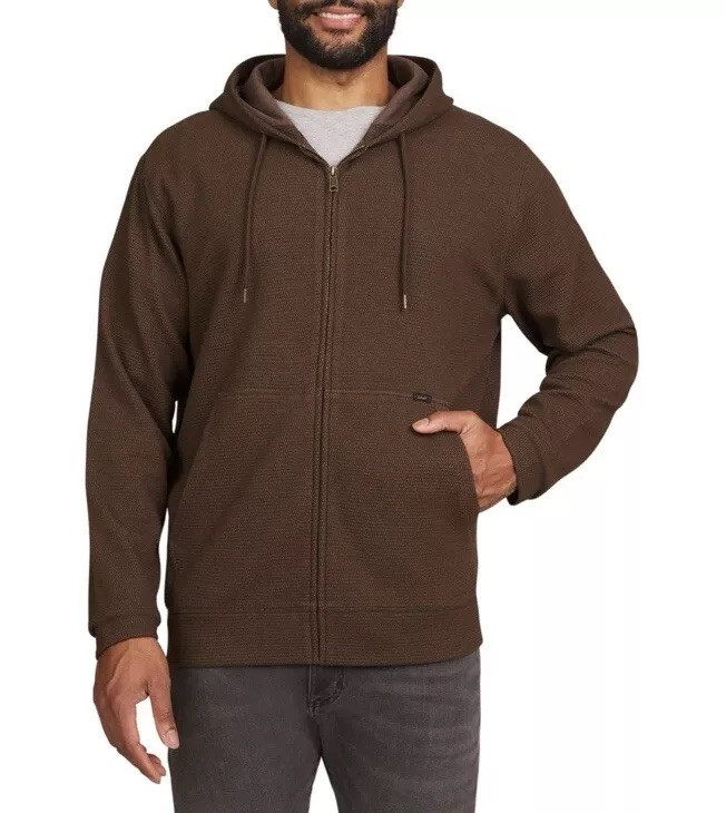 Lee Men’s Full Zip Textured Hoodie Size Small Regular Fit Brown Bark