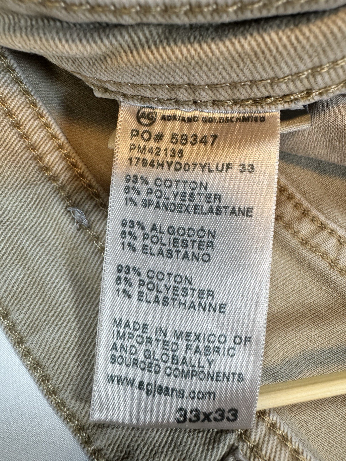 #1027 AG Adriano Goldschmied Matchbox Slim Straight Tan Jeans 33×33 PM42130