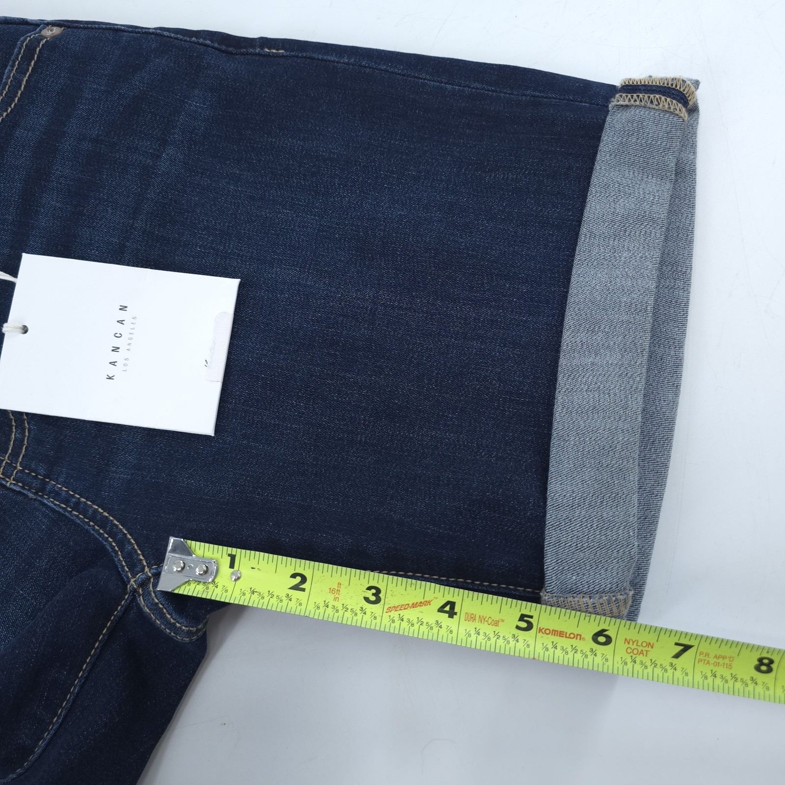 Kancan Shorts M 27 Mid Rise Bermuda Cuffed Blue Dark Wash Stretch 6 Inch Inseam
