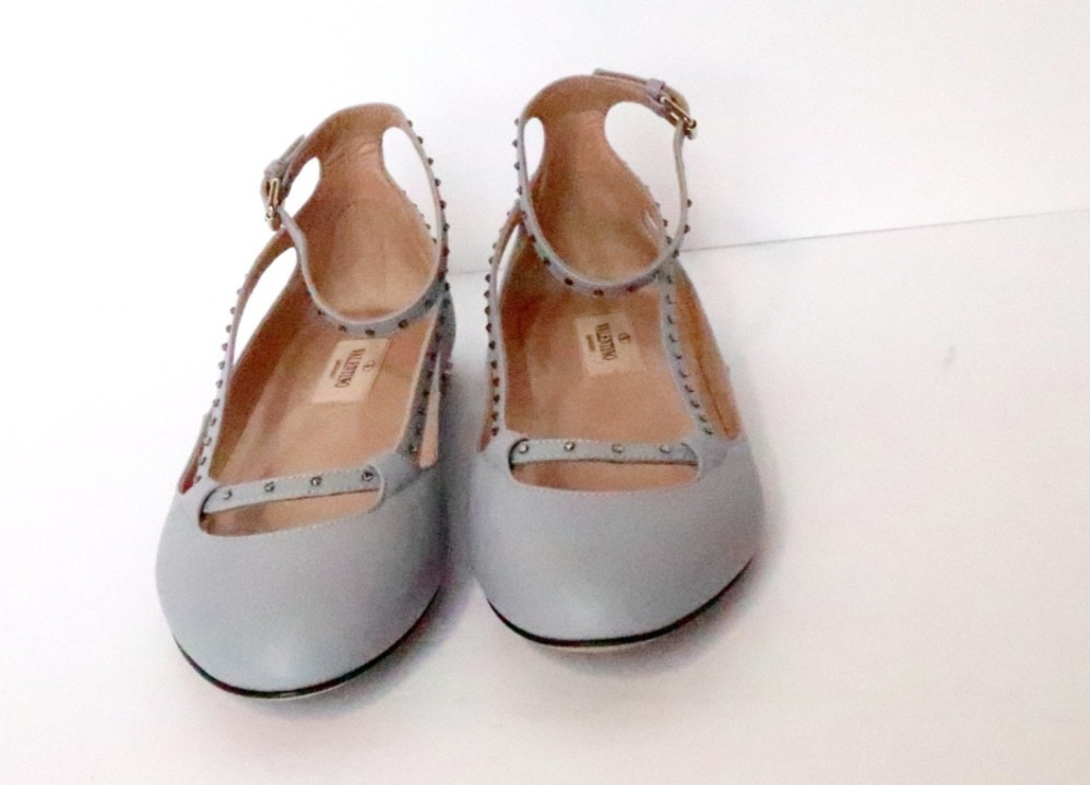 NIB Valentino Stardust Babe Ballerina Rockstar pale blue/grey round toe flats 36