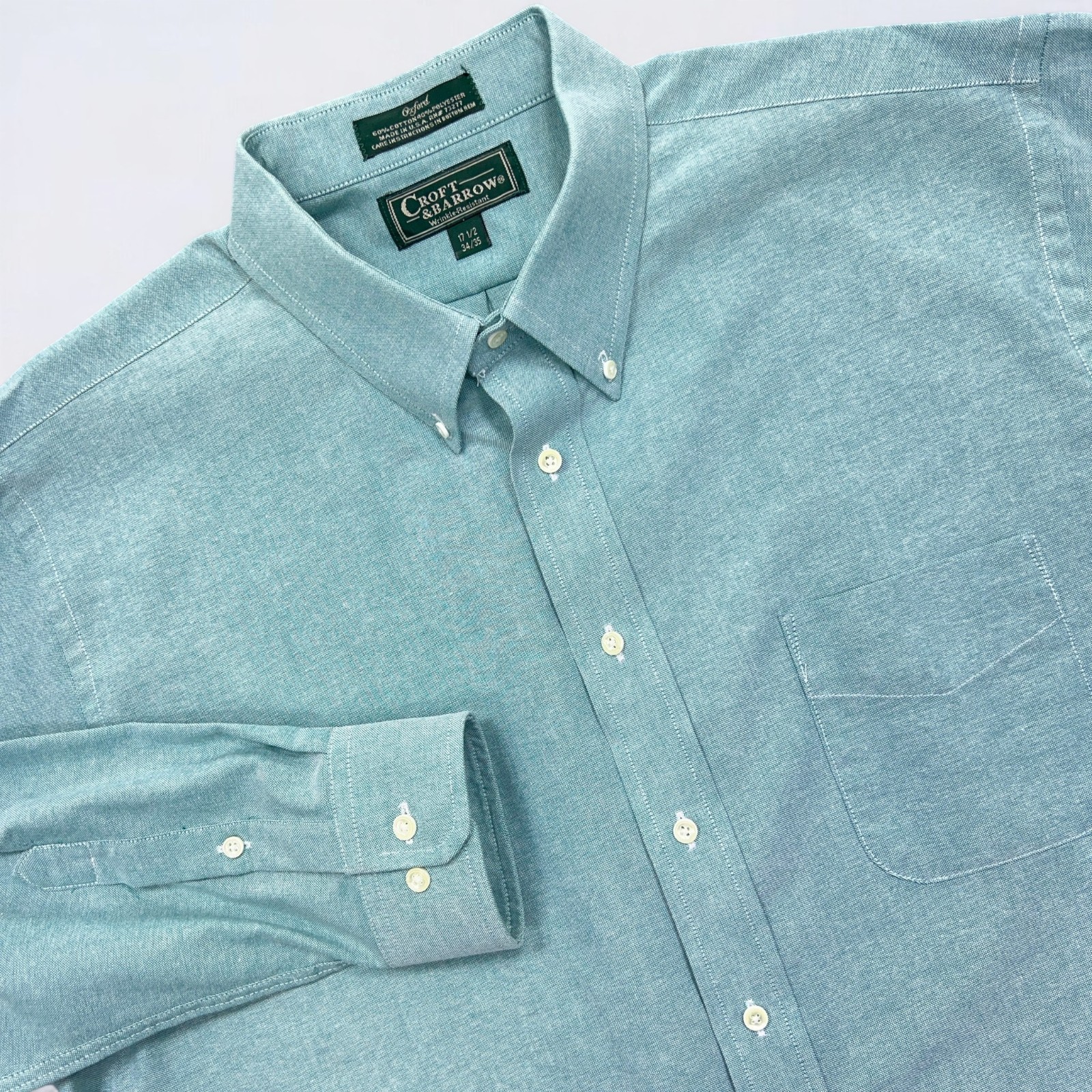 Vintage Croft & Barrow Dress Shirt Men’s 17.5 Mint Green Oxford Button Down USA