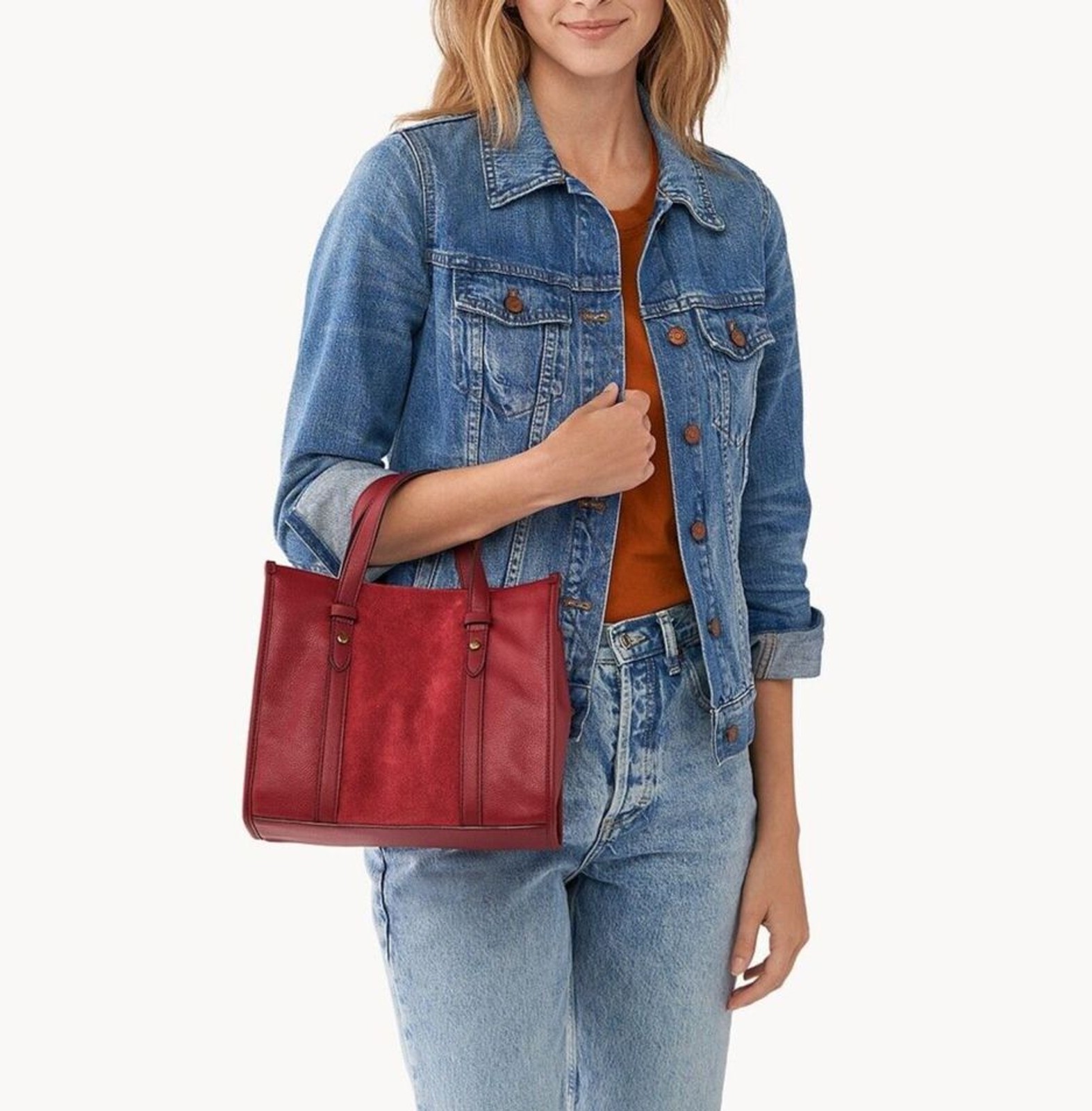 Fossil Kingston Satchel Crossbody Dark Red Velvet Leather SHB3046627 NWT $230