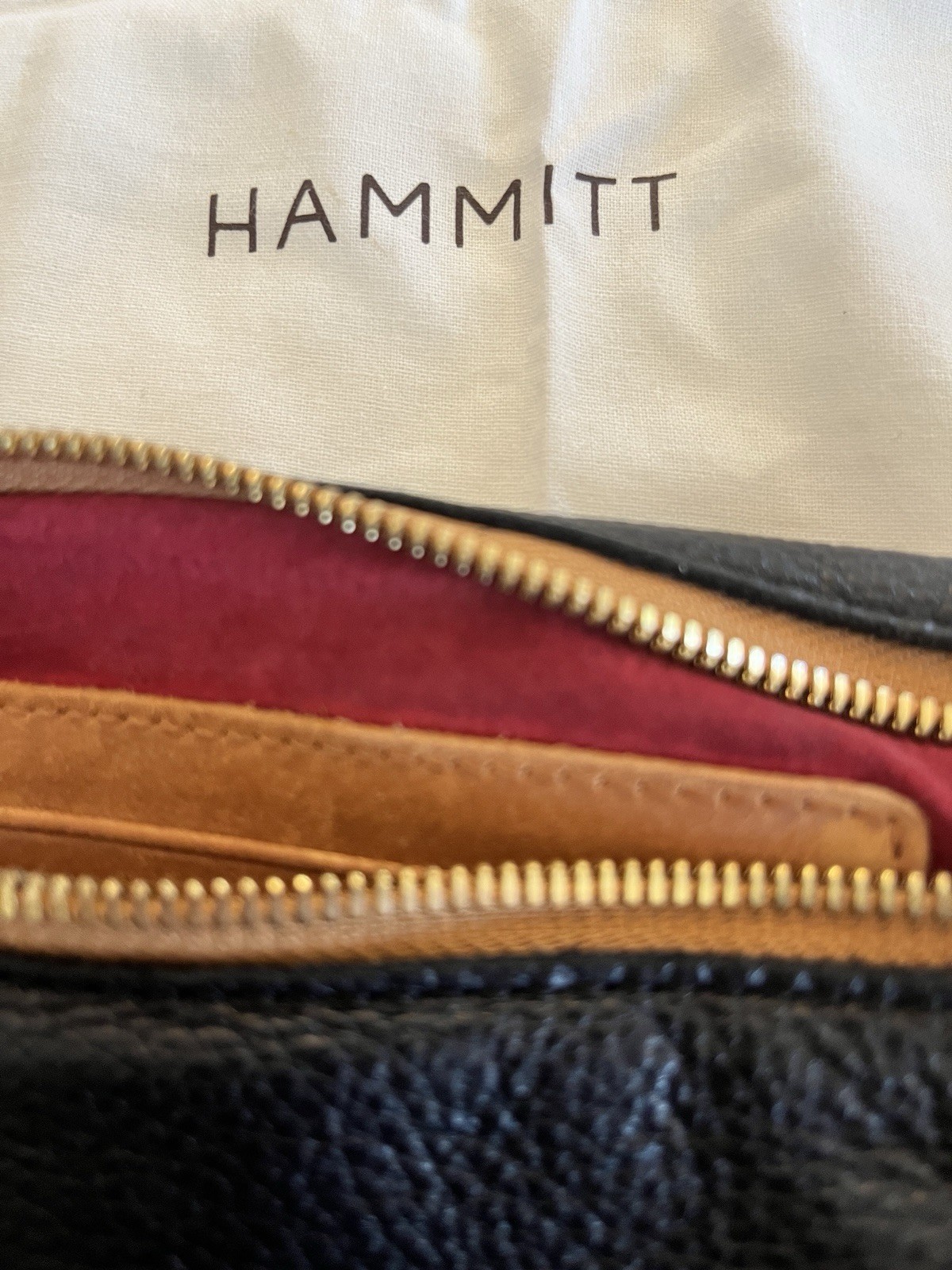 Hammitt Leather VIP ClutchCrossbody Black Leather With Red Suede Int. 10x2x8 &12