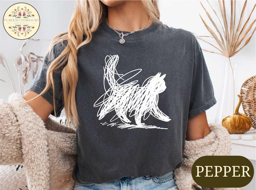 Abstract Line Cat Shirt Minimal Sketch Cat Tee Artsy Cat Lover Gift