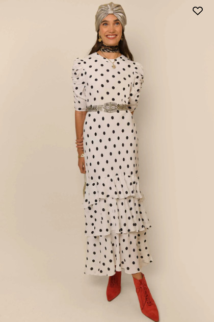 NEW Rixo Evelyn Tiered Ivory Vintage Spot Midi Dress Size XXS XS S M L XL