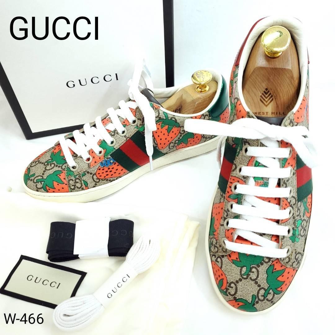 GUCCI Sneakers Size 22.5cm Strawberry GG Supreme Leather