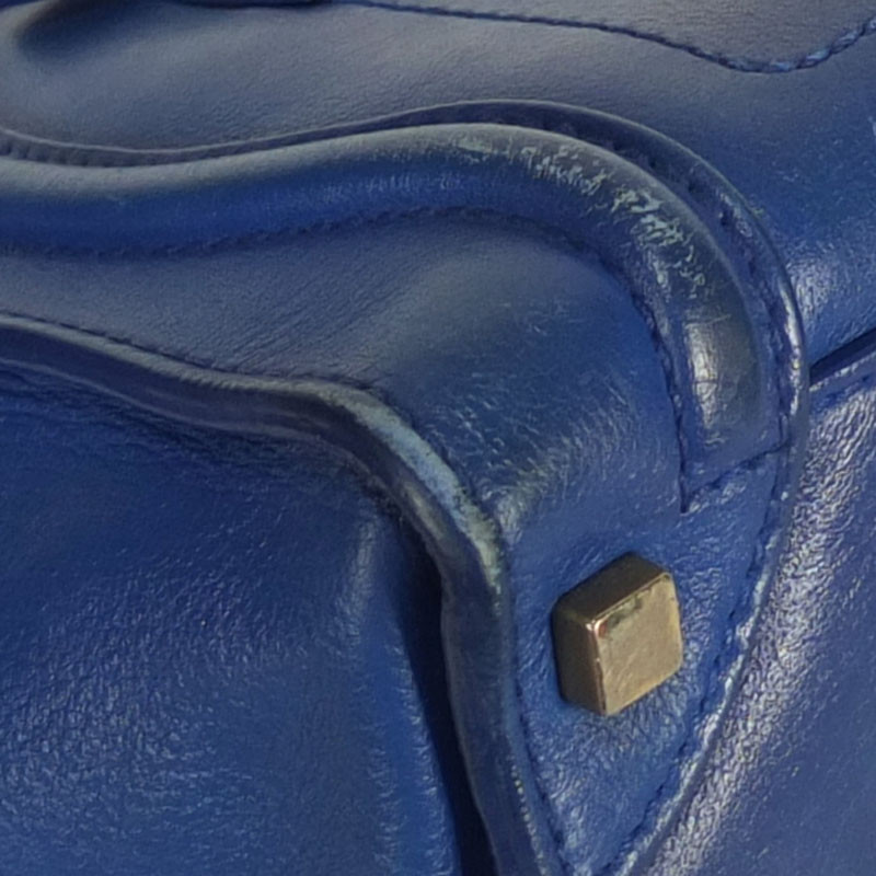 CELINE Luggage Micro Shopper Tote Bag 167793 Handbag Blue Gold Hardware Used F/S