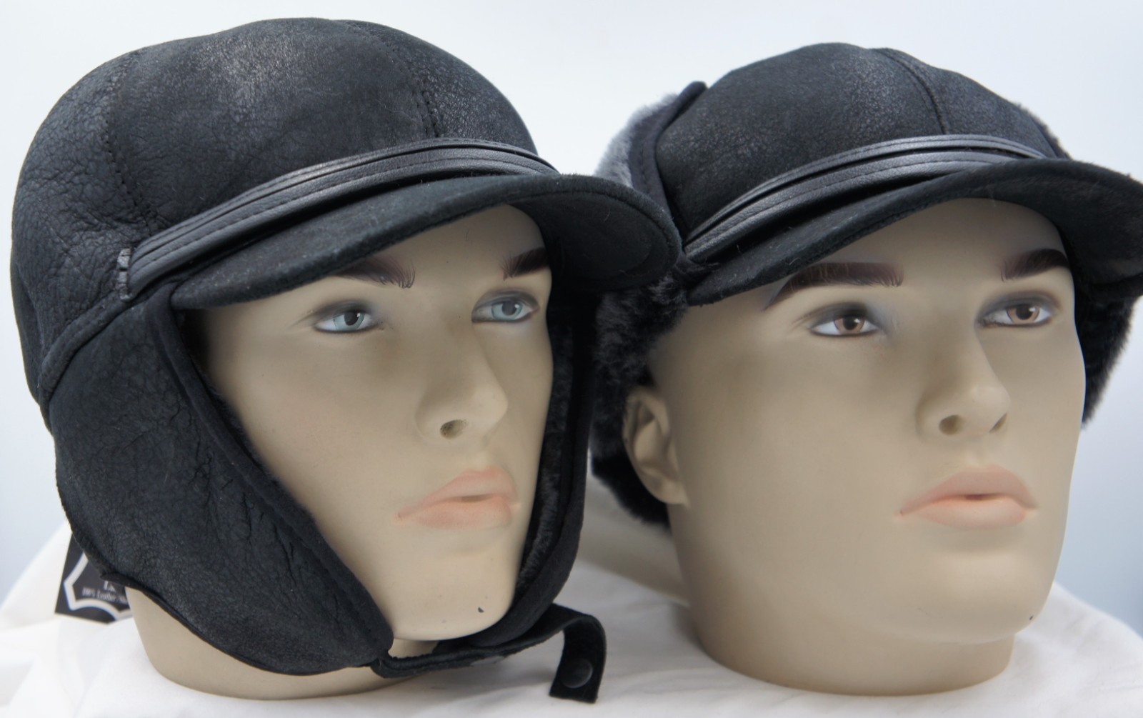 REAL SHEEPSKIN SHEARLING LEATHER Winter Aviator Hat Trapper Pilot S-3XL, BLACK