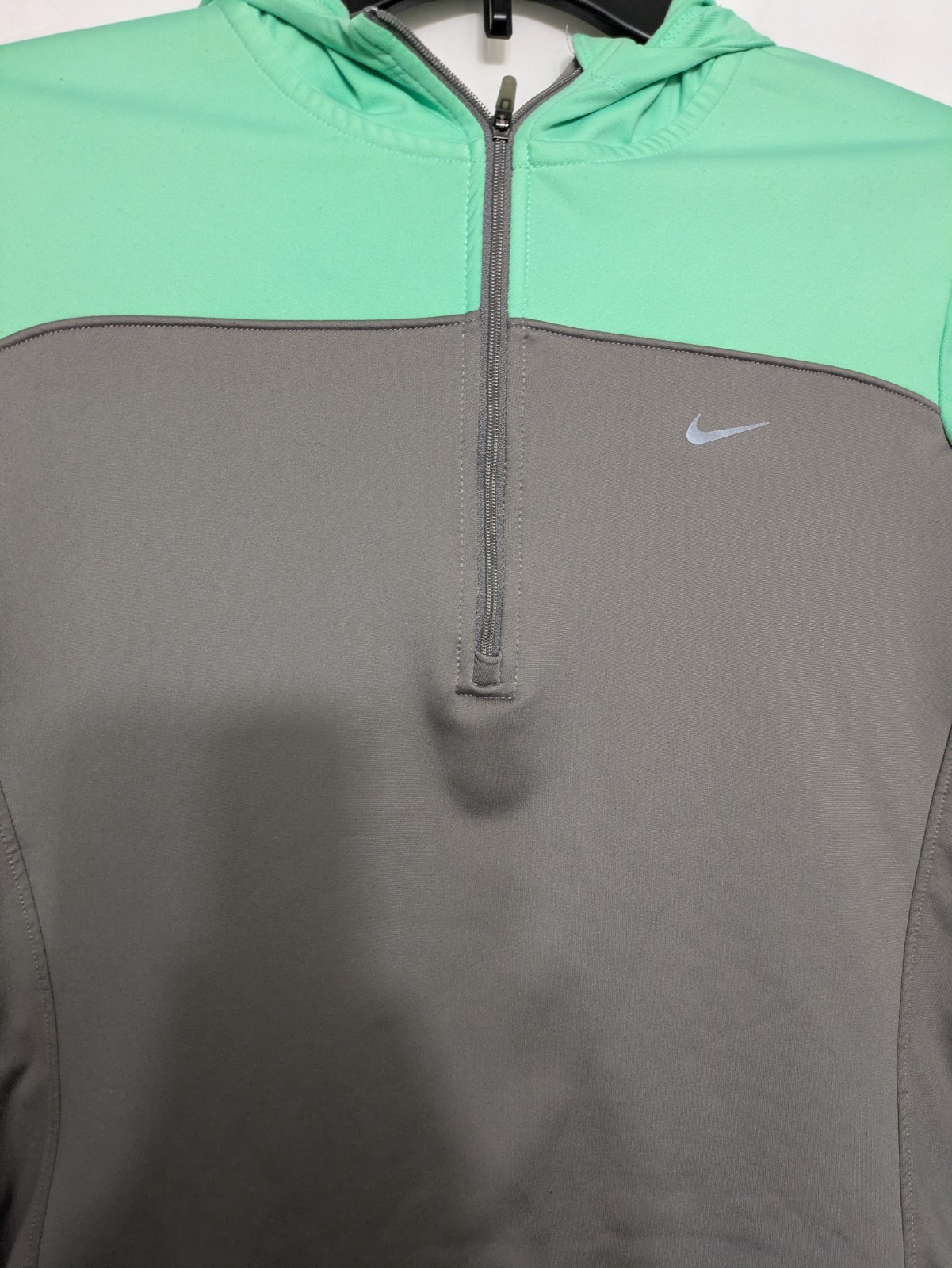 Nike Dri-Fit Hoodie Gray Mint Green Half Zip Pullover Women’s M Running Workout