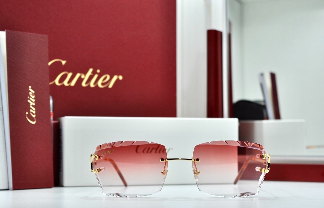 Cartier rimless sunglasses piccadilly glasses Diamond Cut decor BIG C gold Frame