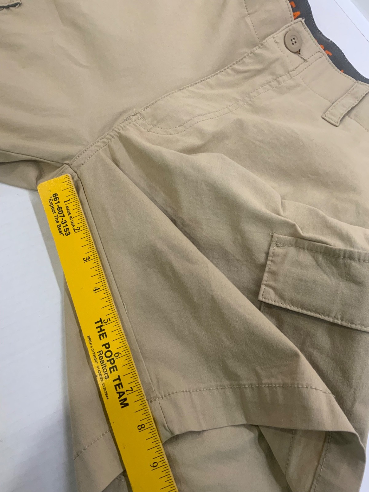 WEARFIRST 30” W x 9”L 11” rise CARGO SHORTS ELASTIC waist 6 pockets (2 zip) TAN