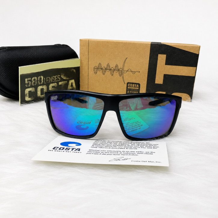 HOT Costa Del Mar Rincon Sunglasses Black Frame Blue Mirror Lens 580P Polarized