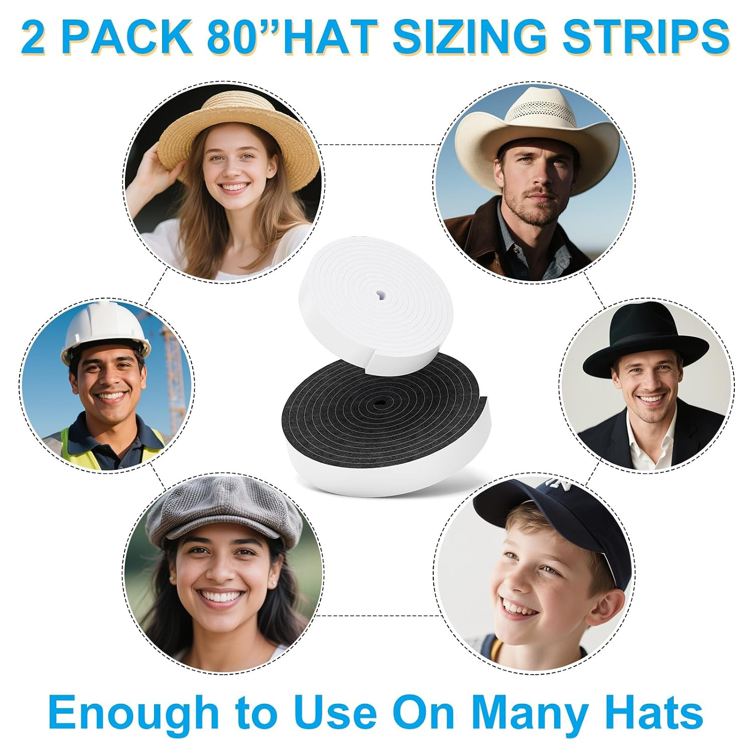 2 Pack Hat Size Reducer Tape Roll 80″, Hat Inserts to Make Fit Comfort, Fitted H