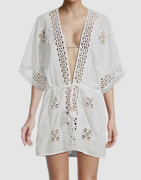 $285 Ramy Brook Women’s White Delphine Dress Swim Cover Up Size M/L