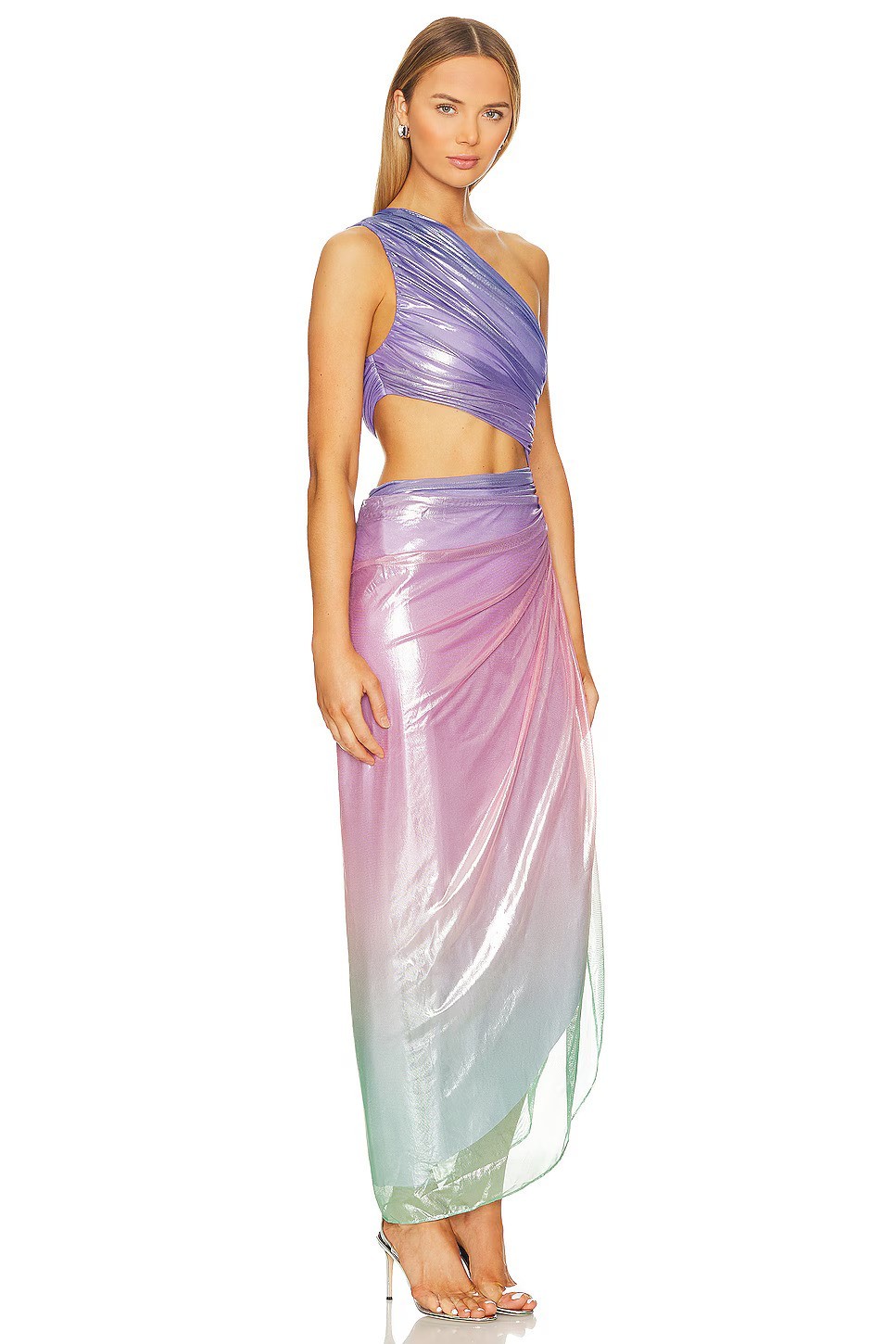 $285 BAOBAB “Aurora” ombre one shoulder cutout maxi dress – sz M