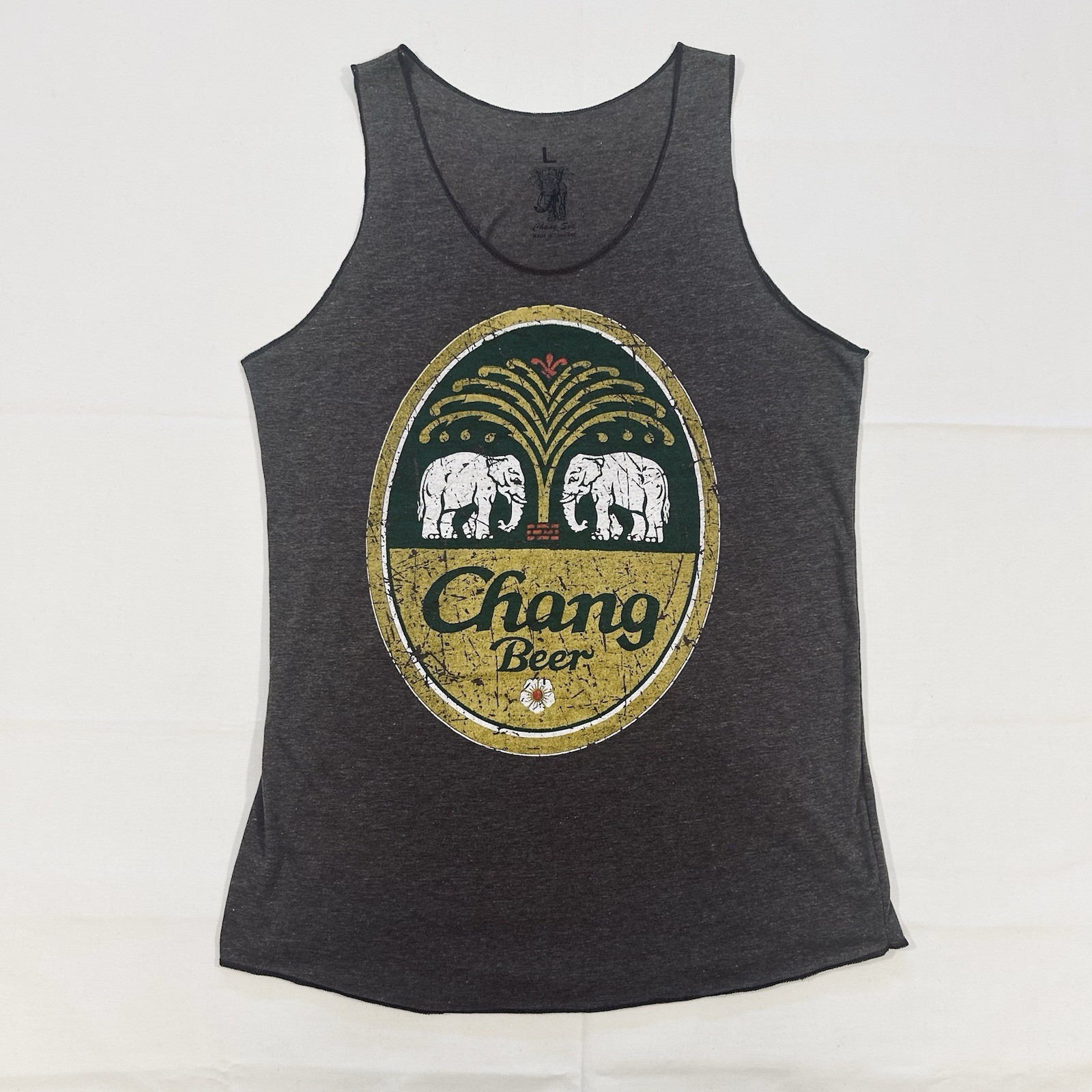 Chang Beer Thailand Mens Large Tank Top Shirt 100% Cotton Soft Summer Elephant