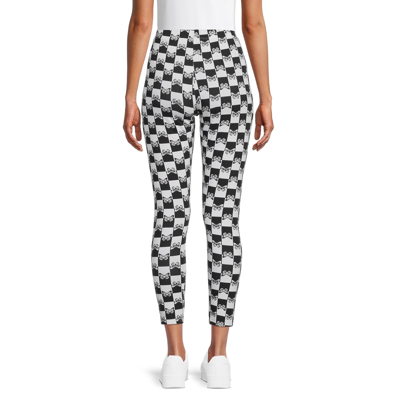No Boundaries NOBO Juniors Butterfly Black White Ankle Stretch Leggings NWT