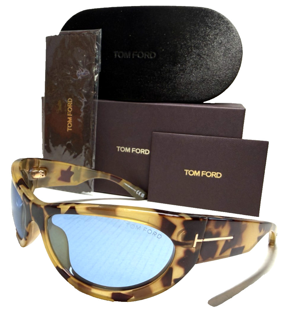 TOM FORD LEONA-02 TF1365 56V COLOURED HAVANA/BLUE LENS AUTHENTC SUNGLASSES 62-17