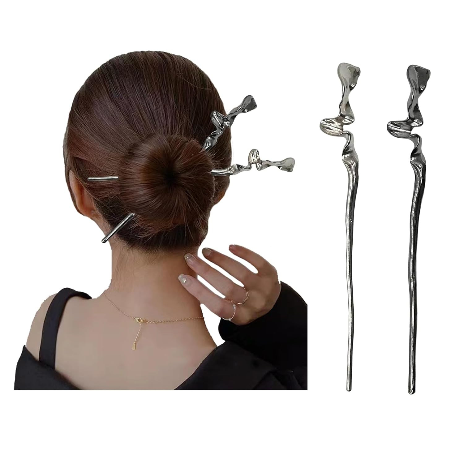 2PCS Metal Hair Sticks for Women Vintage Hair Chopsticks for Women Minimalism Ir