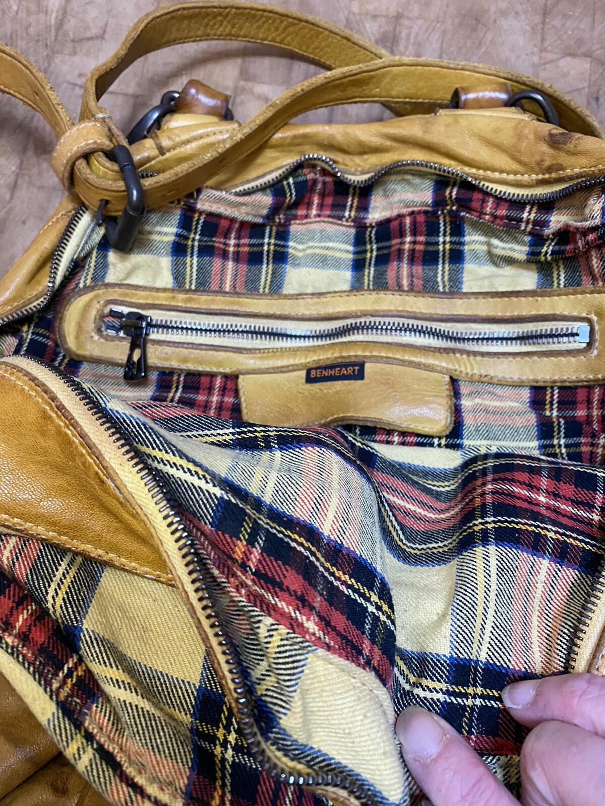 Benheart Sissi Custom Single Handle Italian Leather Purse Buffalo Plaid Lining