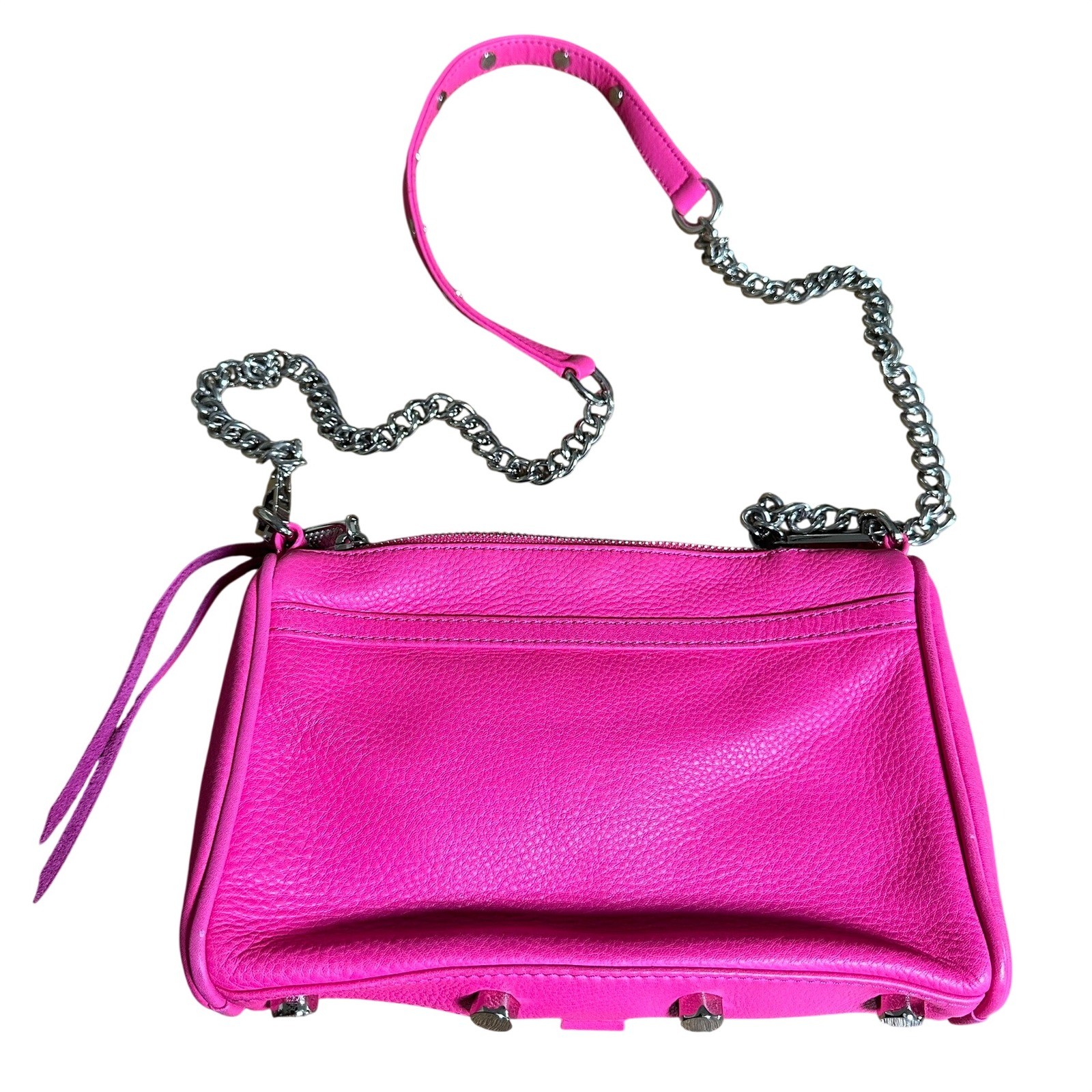 Rebecca Minkoff Mini MAC Crossbody HandBag Purse Neon Pink Leather Silver