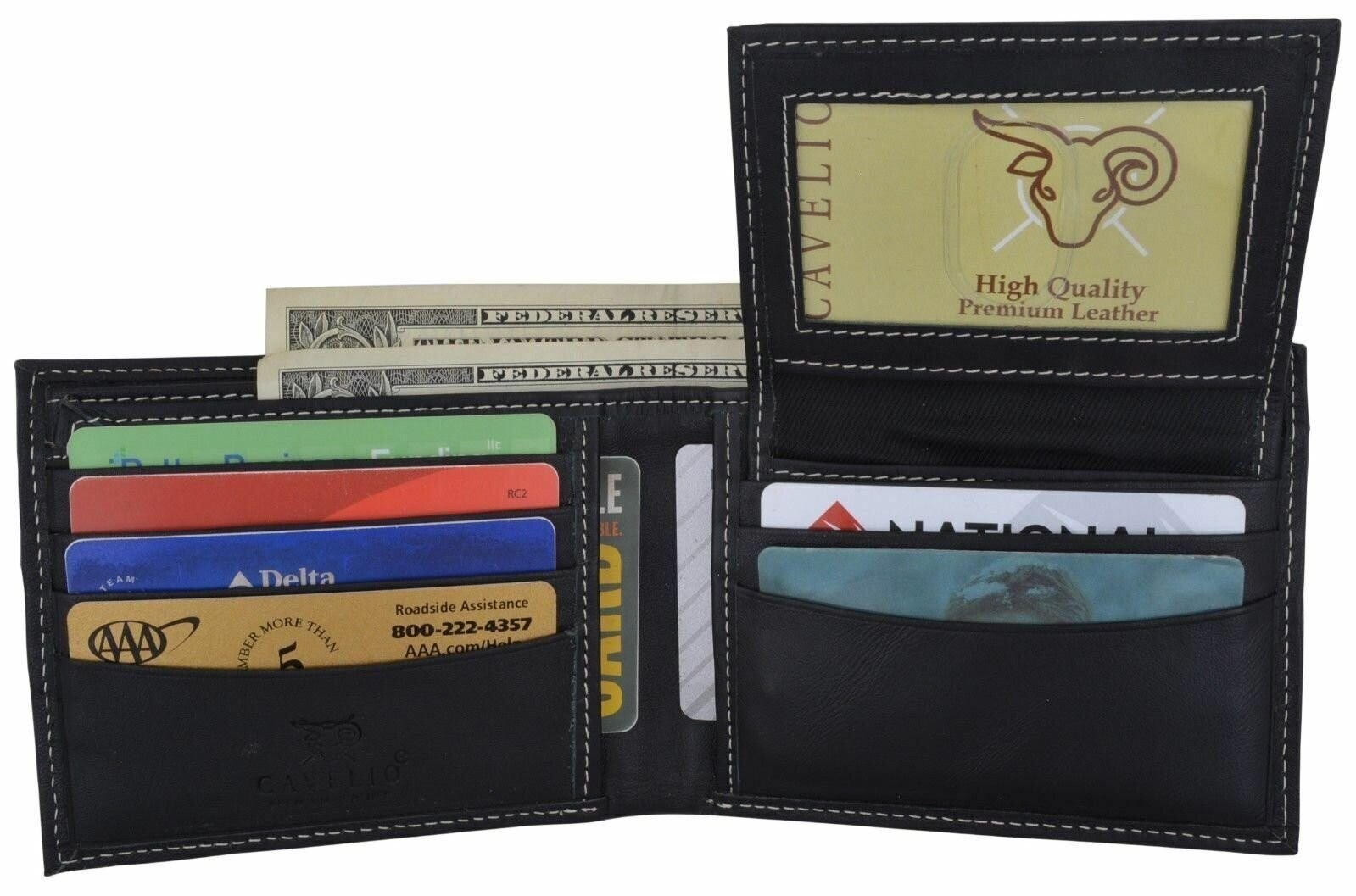 Bifold Mens Premium Leather Credit Card Removable ID Wallet W/ Cavelio Gift Box