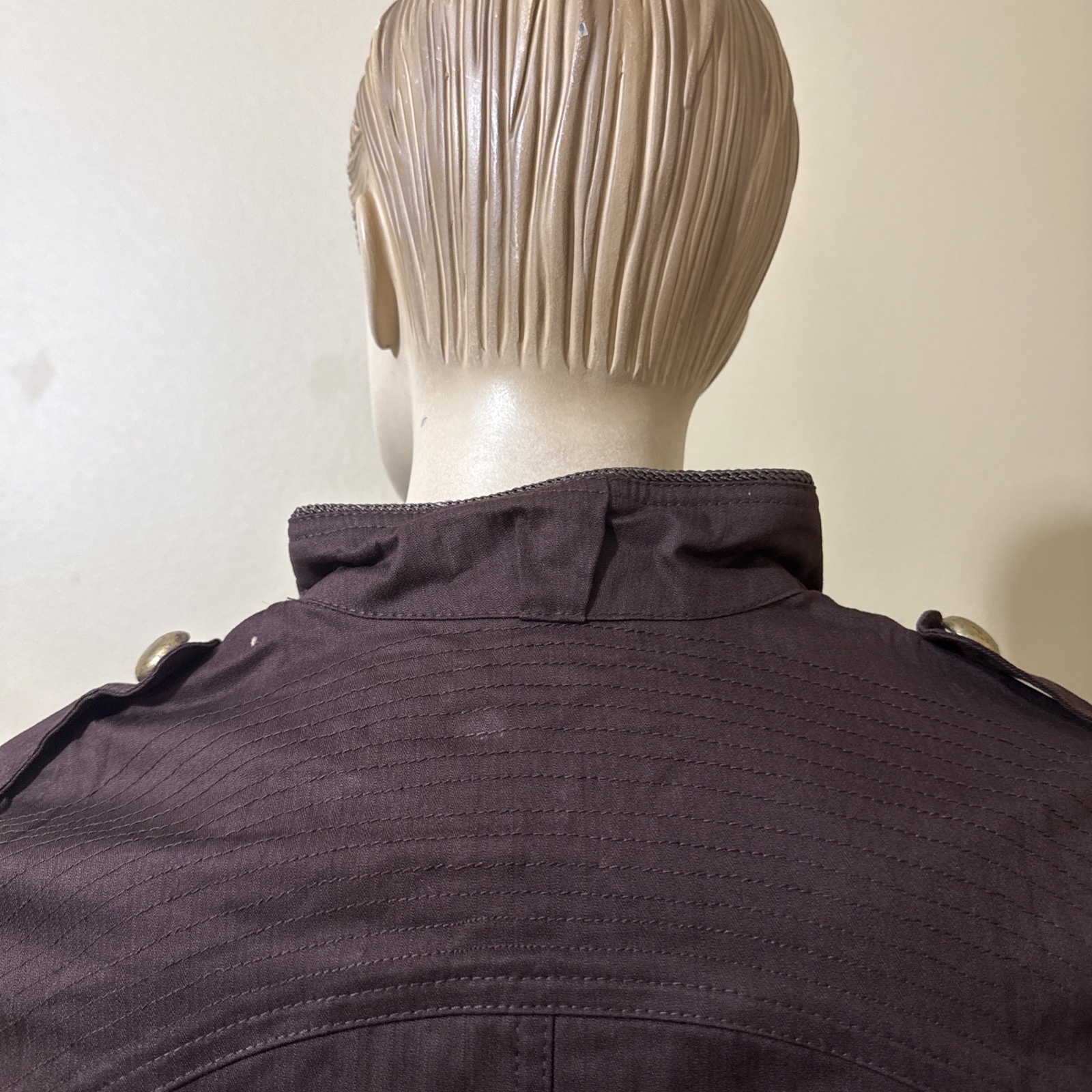 Women’s Brown Cotton Casual Stretch Slim Unlined Metal Button Hook Size S Jacket