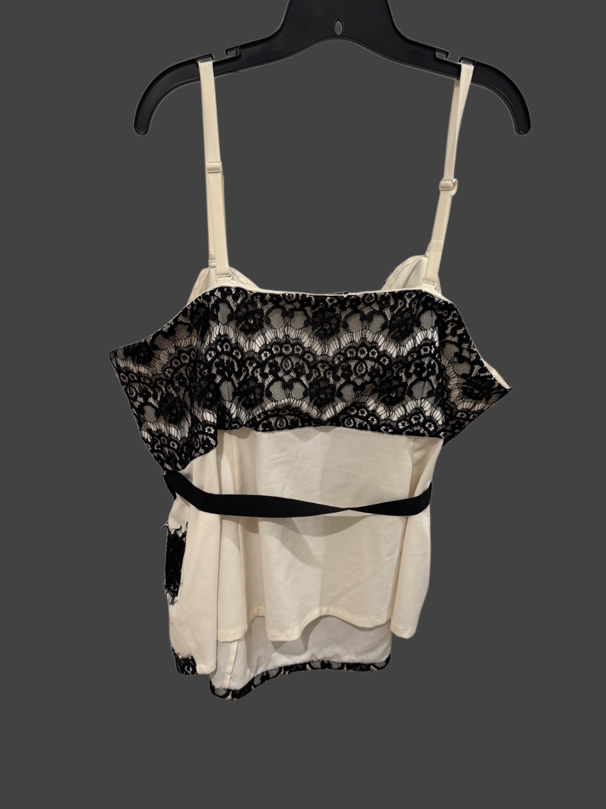 Ivory with black lace top – adj/removable straps tie waist side zip size 28