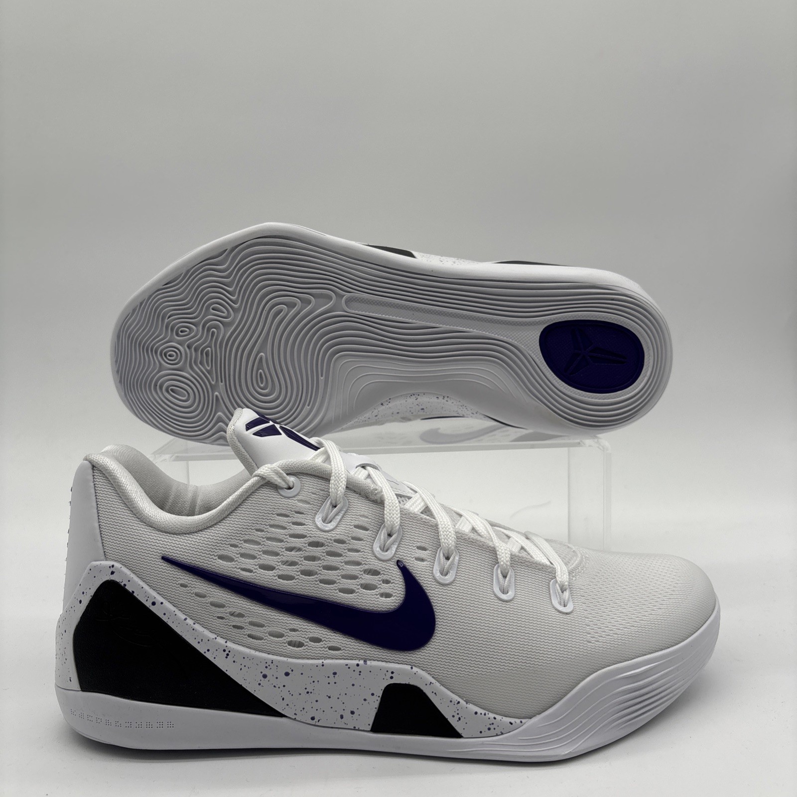 Mens Size 8.5 Nike Kobe 9 Elite Low White Purple Basketball Shoe IH1401 100 NEW