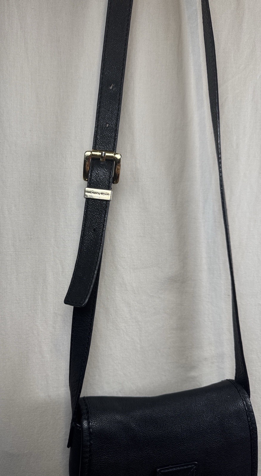 Michael Kors Black Leather Small Saddle Crossbody Bag Gold Buckle