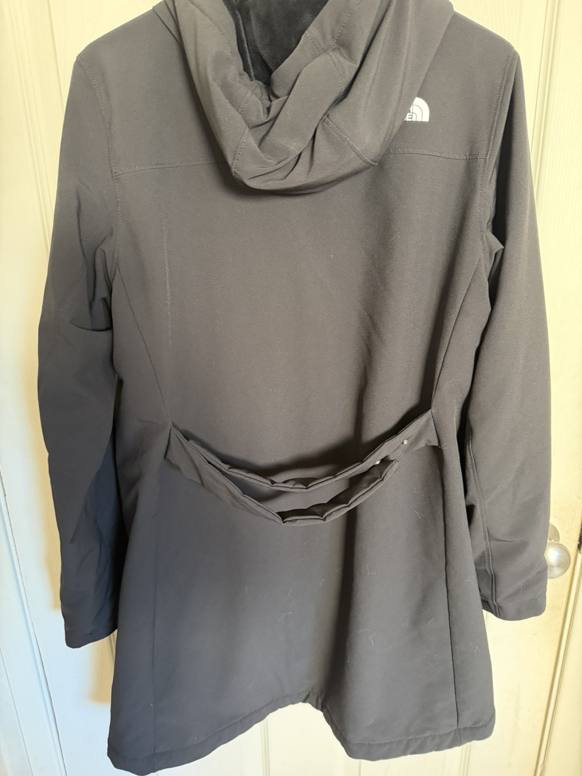 The North Face Womens WindWall Hooded Trench Coat fleece Black Belted Size M