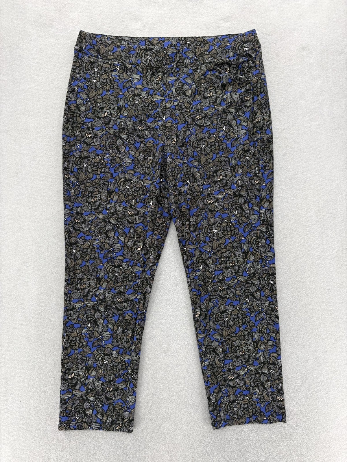 Chico’s Travelers Slinky Knit Pants Womens 2.5P Blue Floral Stretch Pull On