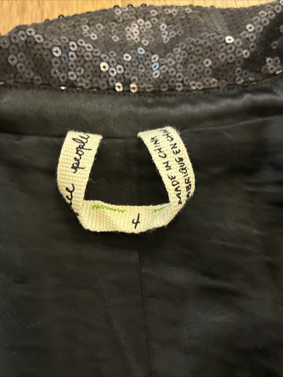Free People Size 4 Black Sequin Notched Lapel One button Tailored Blazer