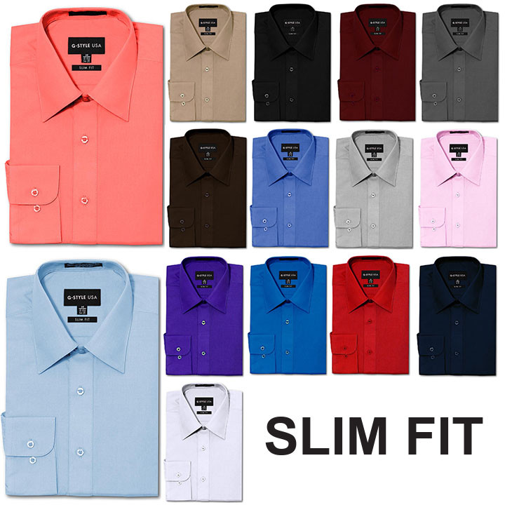 NEW Men’s Slim Fit Button Down Long Sleeve Solid Color Dress Shirts