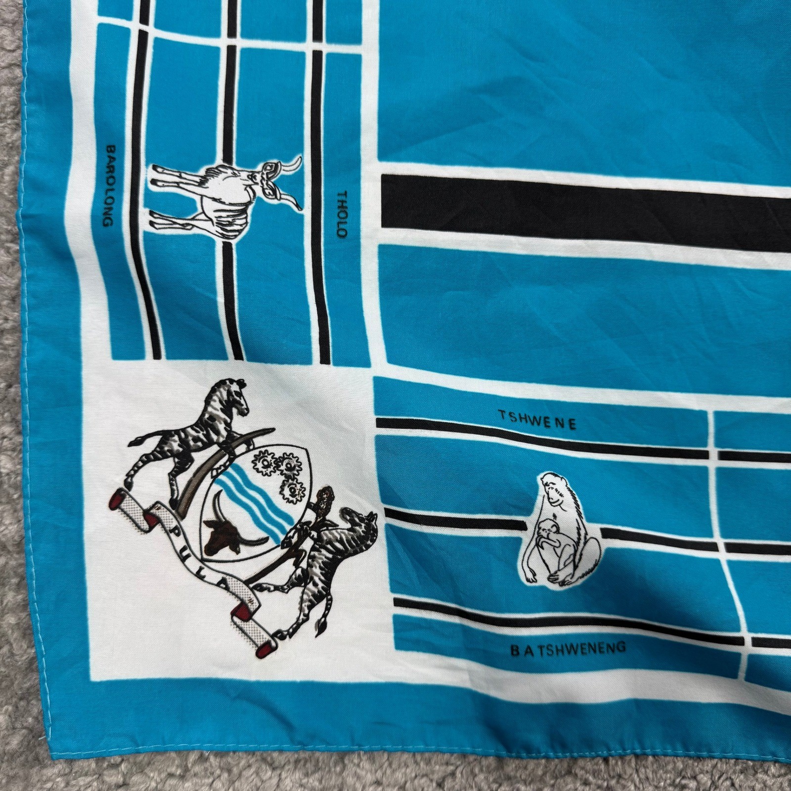 Tswanatex Botswana Coat of Arms African Wildlife Square Scarf Turquoise 30×30