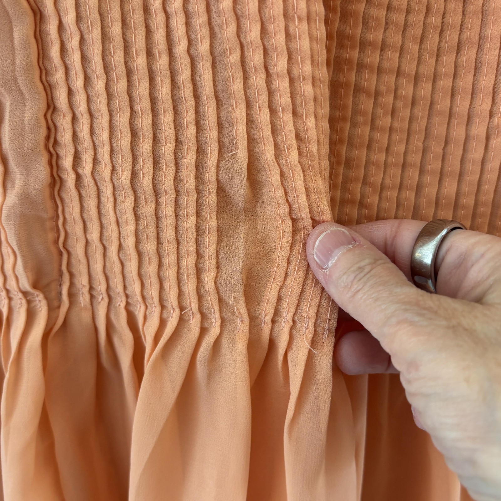 Soft Surroundings Carte Blanche Top M Peach Embroidered Chiffon Pleated Boho