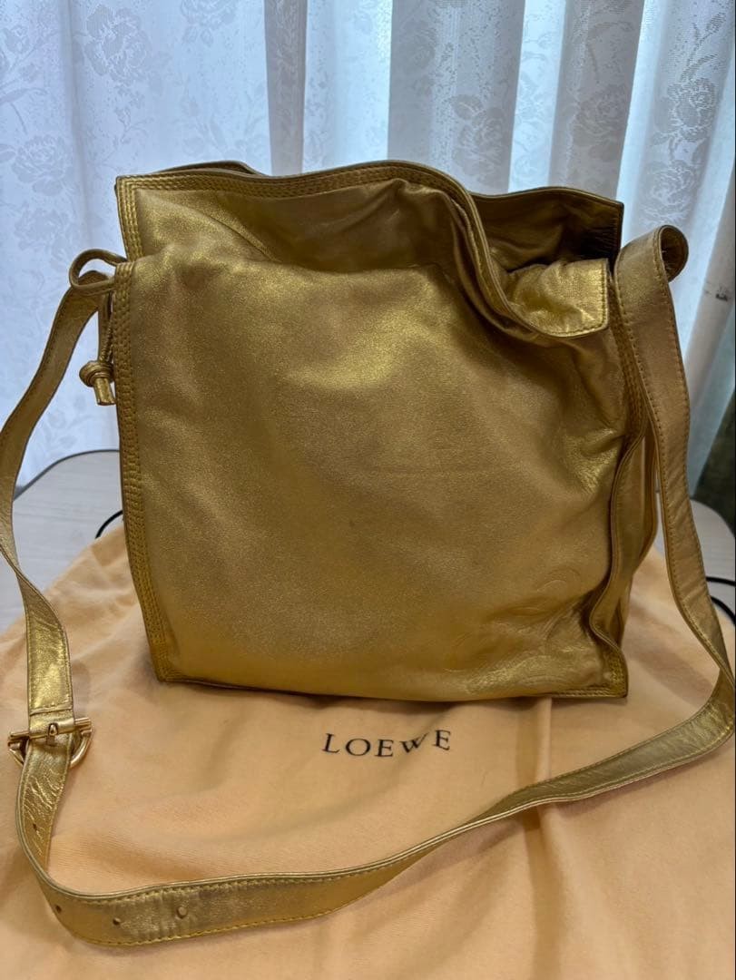 Loewe Flamenco Shoulder Bag Gold Leather Crossbody Handbag 10.6×11.4×3.1 in Top