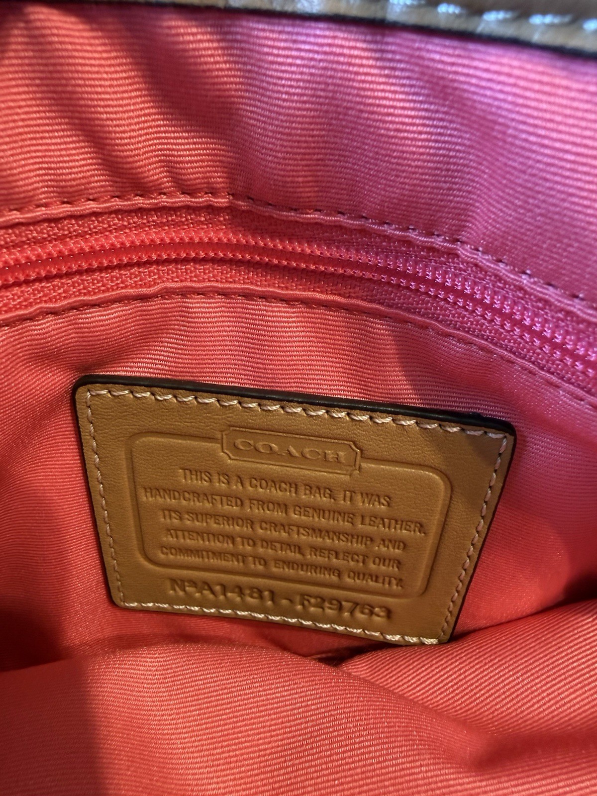Coach Camel Tan Crossbody Bag Buckle Flap Magnetic Closure Pink Lining