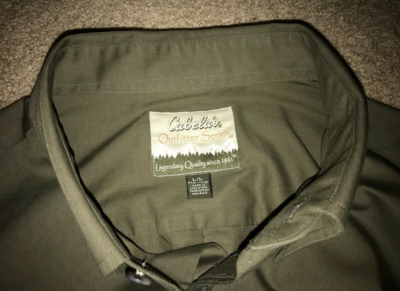 NWOT Cabela’s Nanotex Olive Green Cotton Long Sleeve Button Down Shirt Large Reg