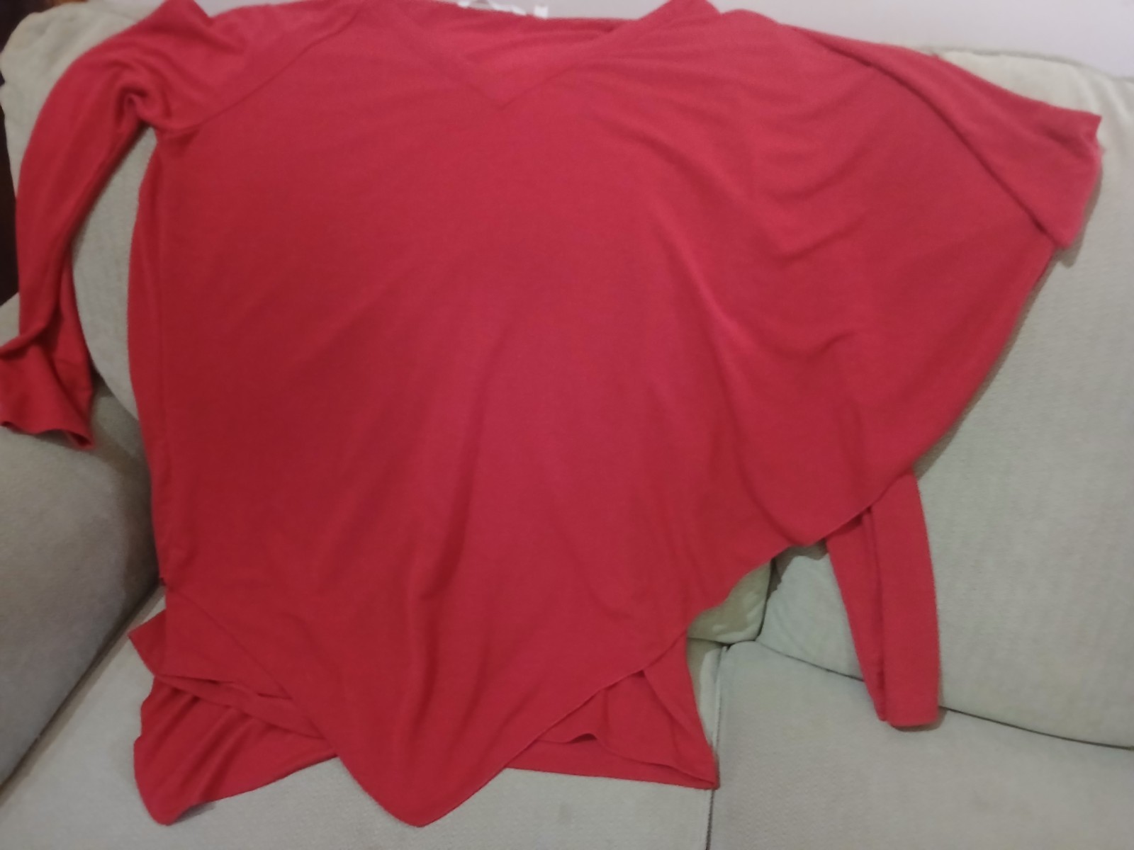 Soft Surroundings Red Rayon Jersey Tunic V-Neck Long Sleeve Relaxed Stretch L