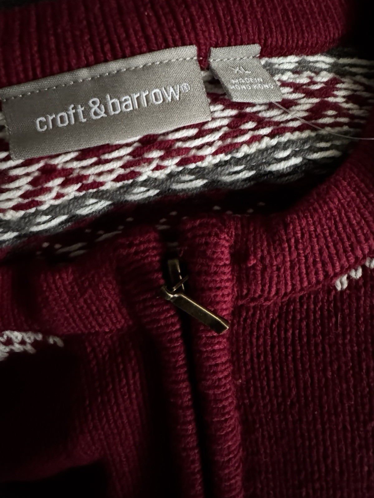 Croft & Barrow cardigan womens XL Nordic fair isle full knit zip sweater maroon