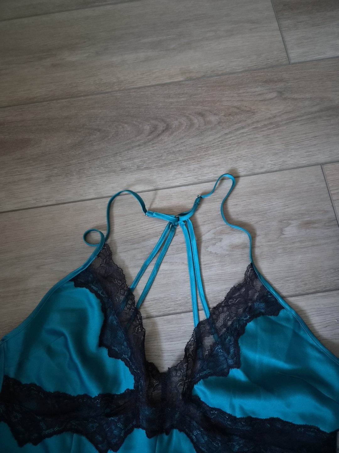 Ann Summers Teal Blue/Green Satin & Black Lace Playsuit Size Medium 12-14