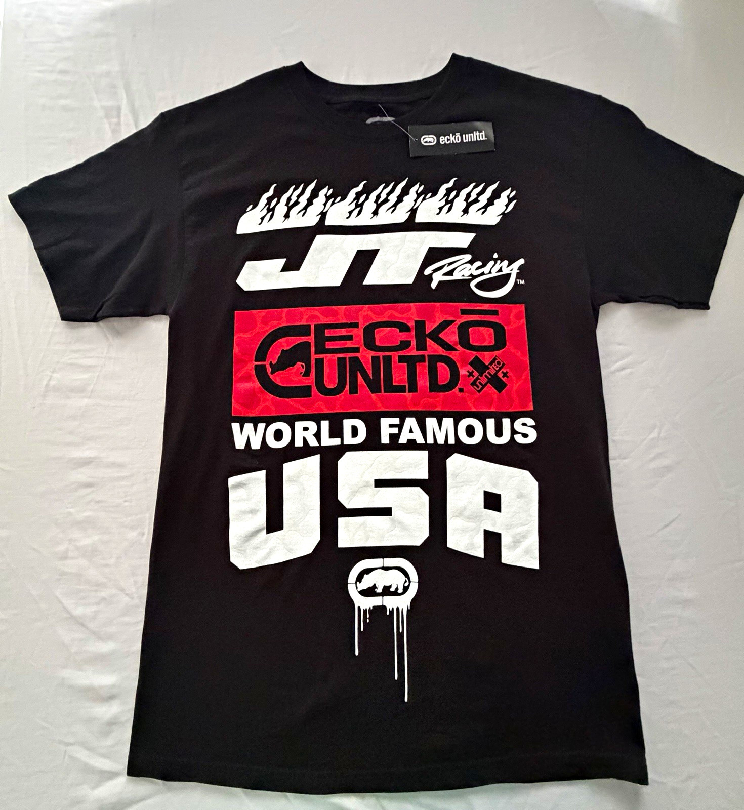 Ecko Unltd. JT Racing Men’s M Black World Famous USA Graphic T-Shirt Crew