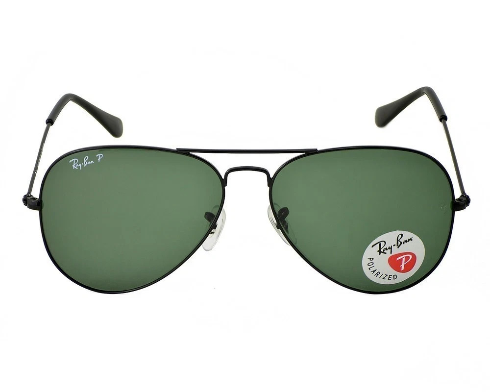Ray-Ban RB3025 Aviator Pilot Sunglasses Black Frame Polarized Green Lens 58mm