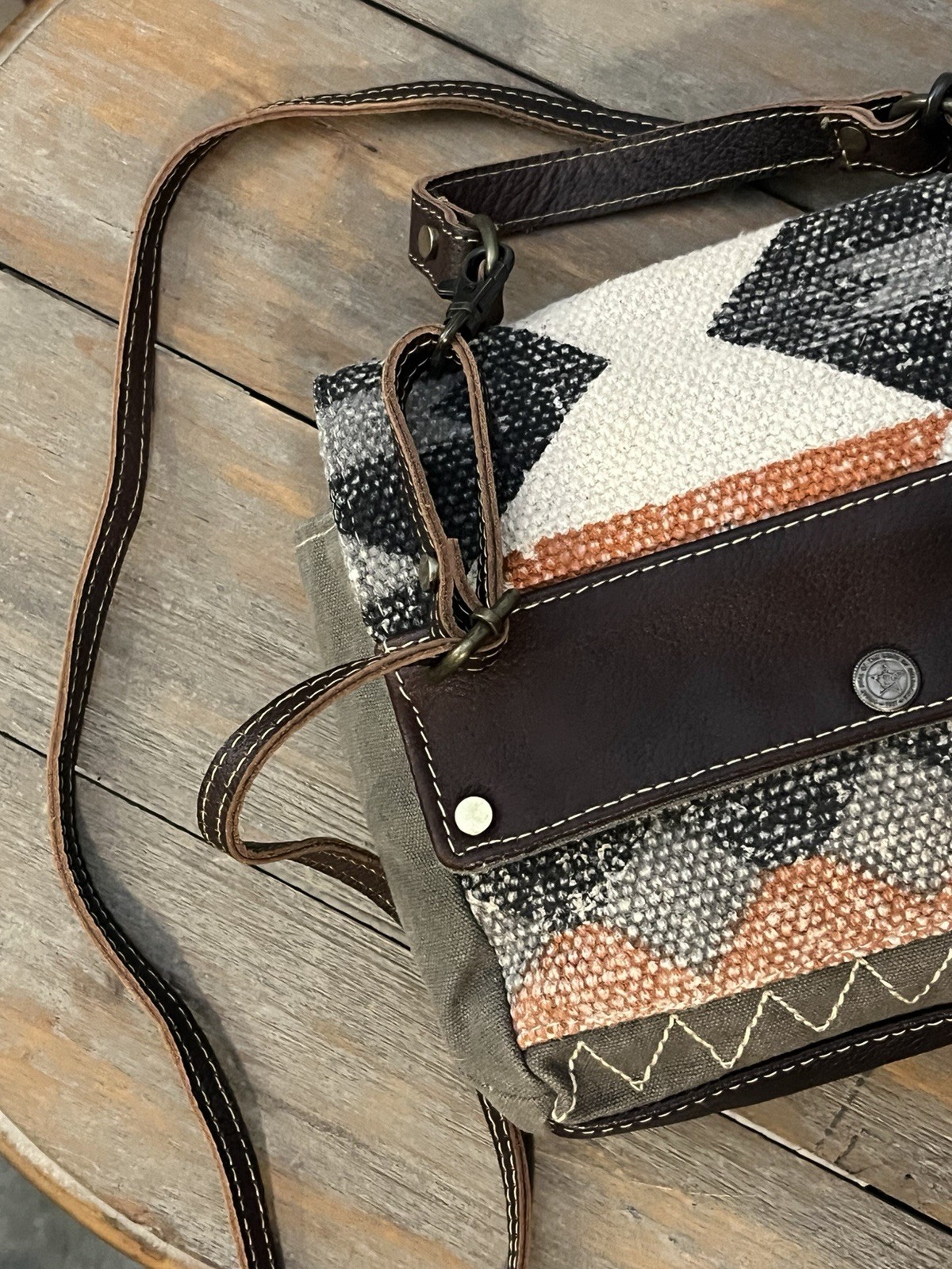Myra Bag Multicolor Geometric Crossbody Zip/Magnetic Detachable Strap Bronze