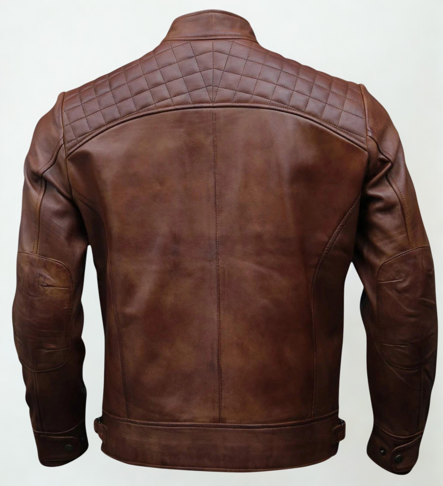 Men’s Genuine Sheepskin Leather Cafe Racer Motorcycle Biker Jacket Vintage Style